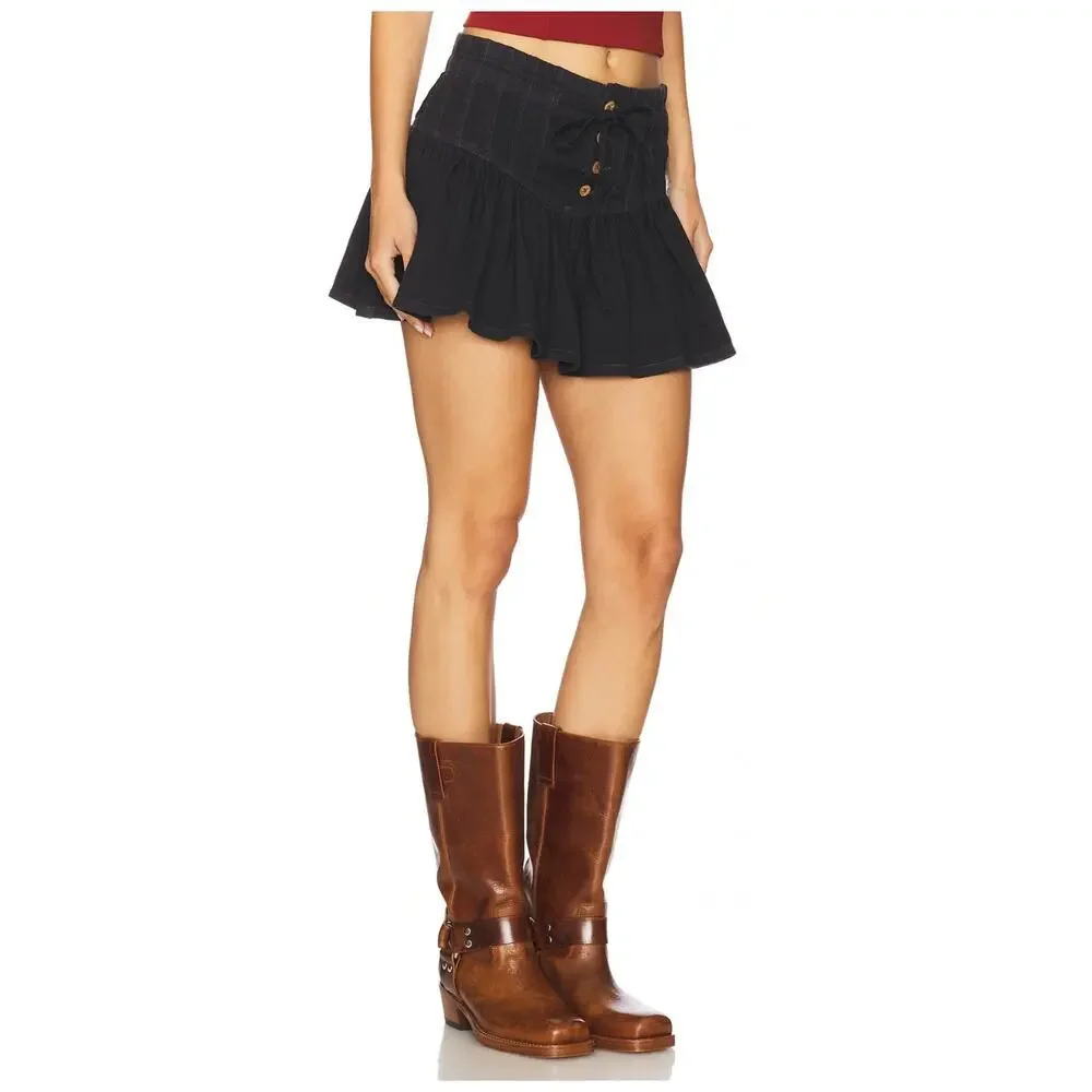 NEW Free People Roselle Drawstring Denim Miniskirt Size Large